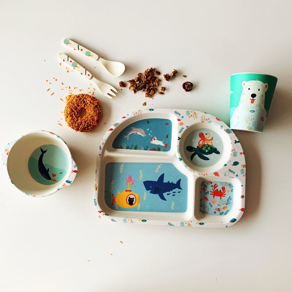 Suki McMaster: Children's 5pc Bamboo Dining Set Ocean