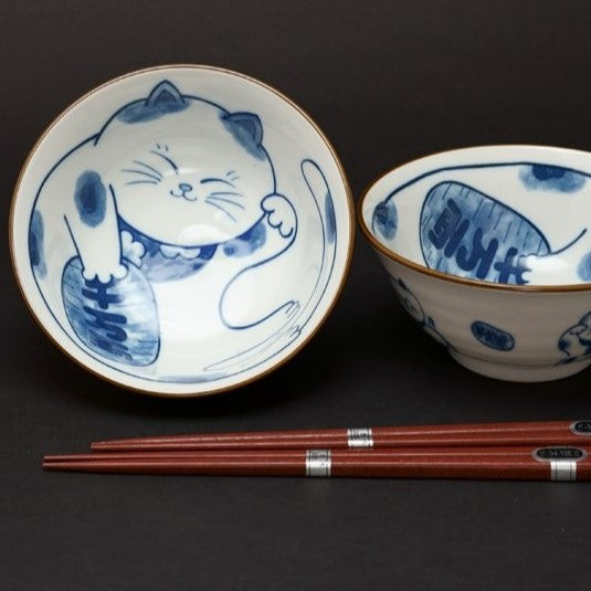 Concept Japan: 2pc Bowl Set with Chopsticks Lucky Cat