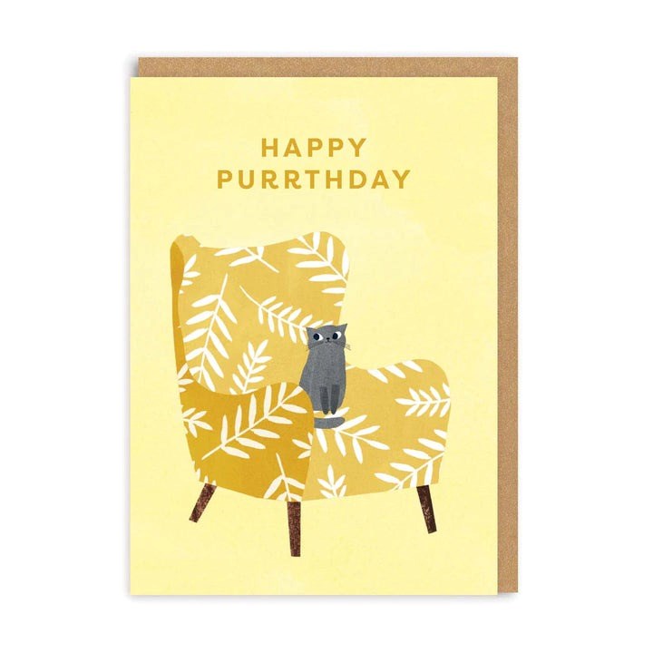 Ohh Deer: Foil Greeting Card Happy Purrthday Cat Armchair