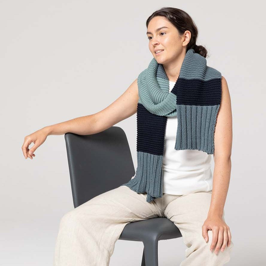 Indus Design: Scarf Bold Stripe Knit Indigo Denim Ocean