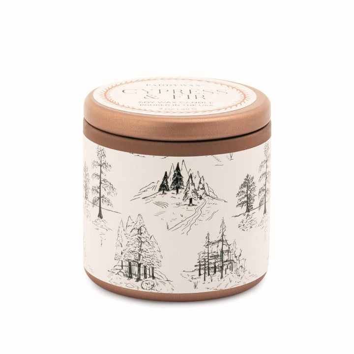 Paddywax: Cypress Fir Holiday Candle 3oz. Copper Tin White