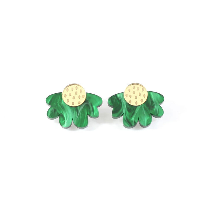 Huniy: Earrings Daisy Statement Studs Green Marble