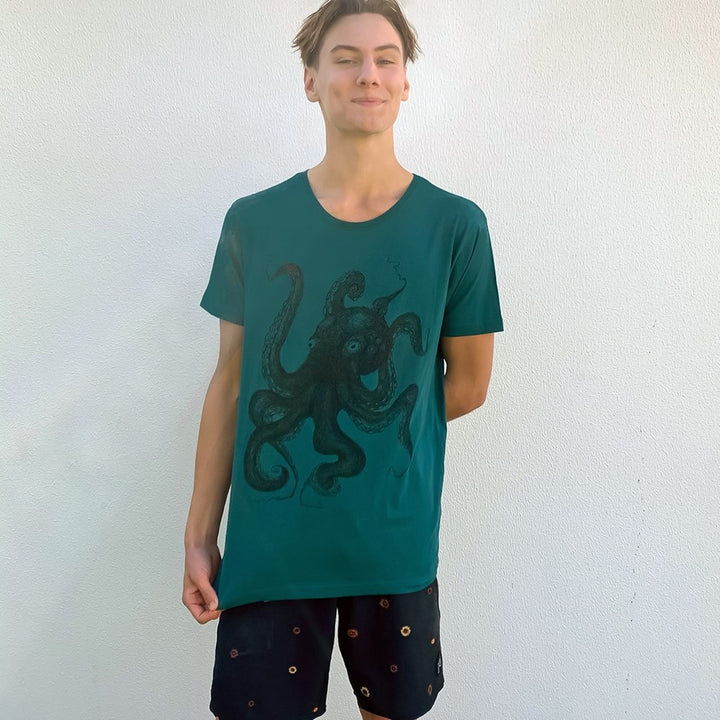Octopus Lines Forest Green Mens Tee