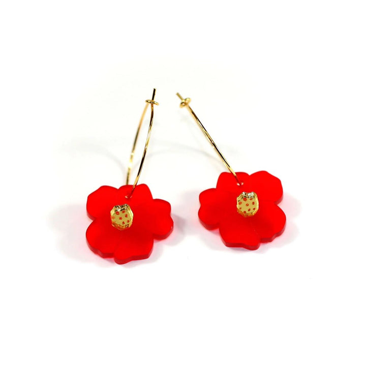 Huniy: Earrings Flower Hoops Red