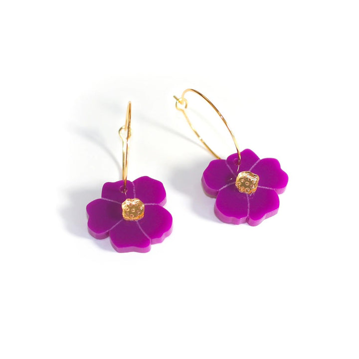 Huniy: Earrings Flower Hoops Rich Purple