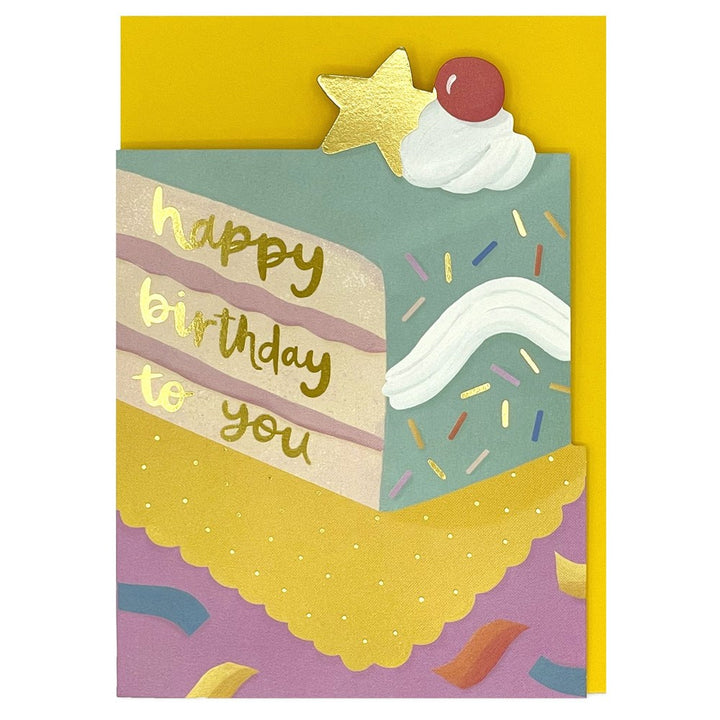 Raspberry Blossom: Greeting Card Golden Moments Happy Birthday Cake