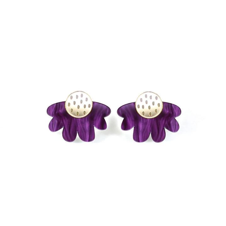 Huniy: Earrings Daisy Statement Studs Purple Marble