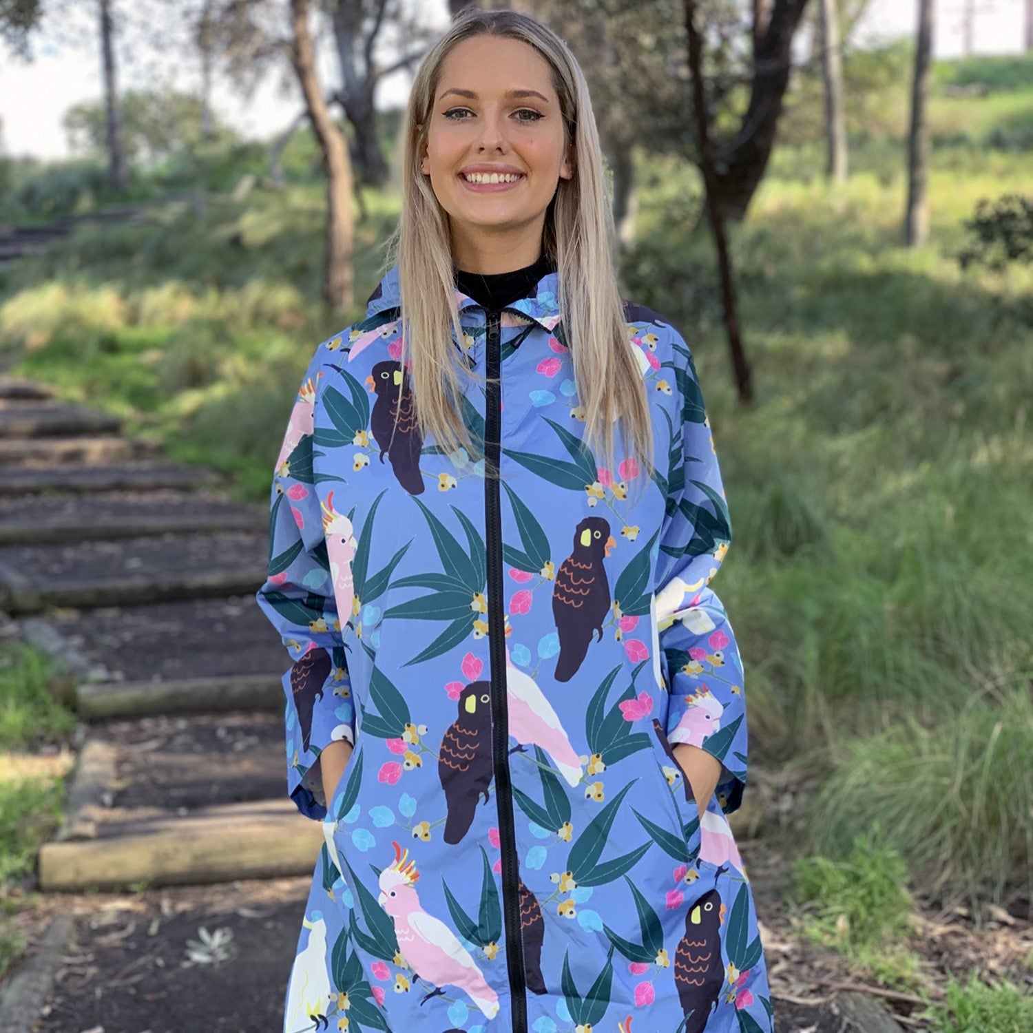 Raincoat: Cockatoos and Flora