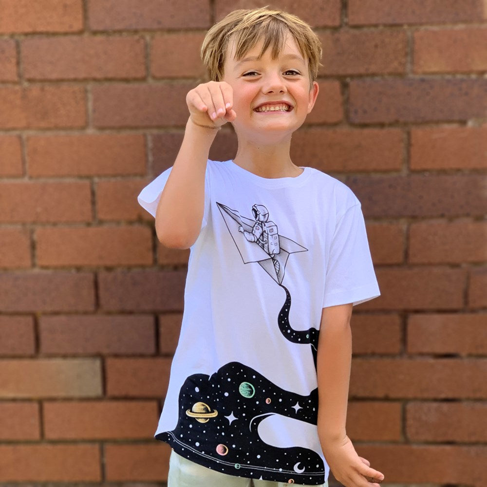 Cosmic Journey White Kids Tee