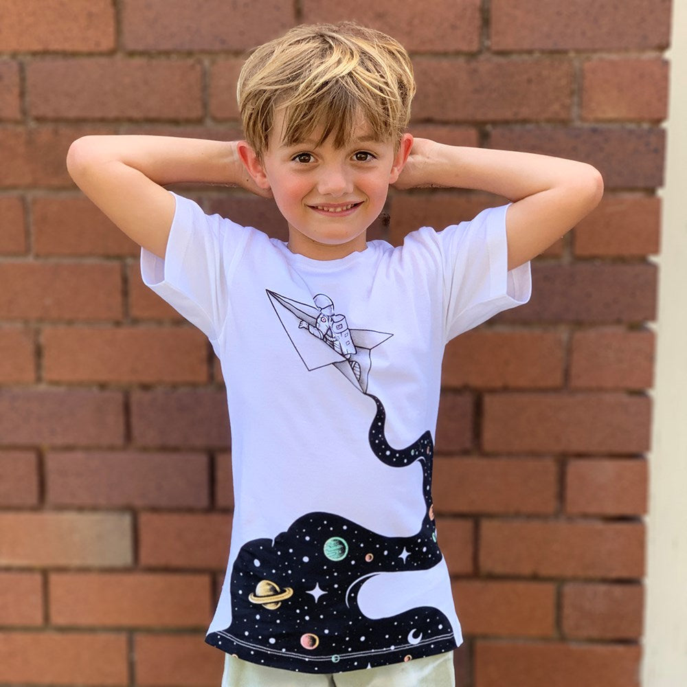 Cosmic Journey White Kids Tee