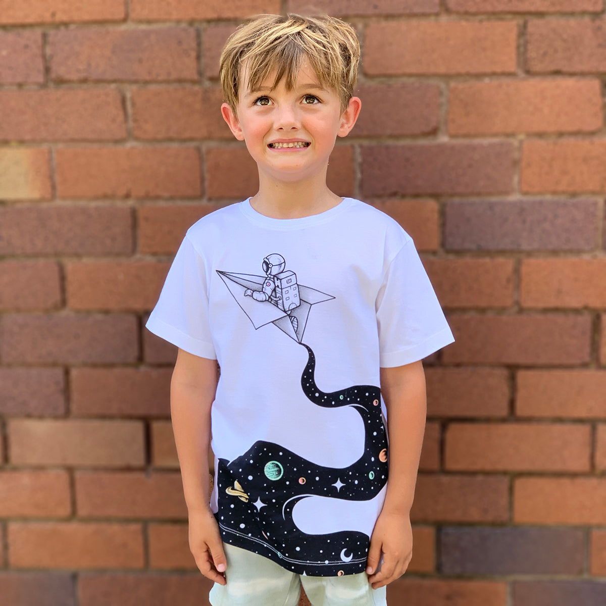 Cosmic Journey White Kids Tee