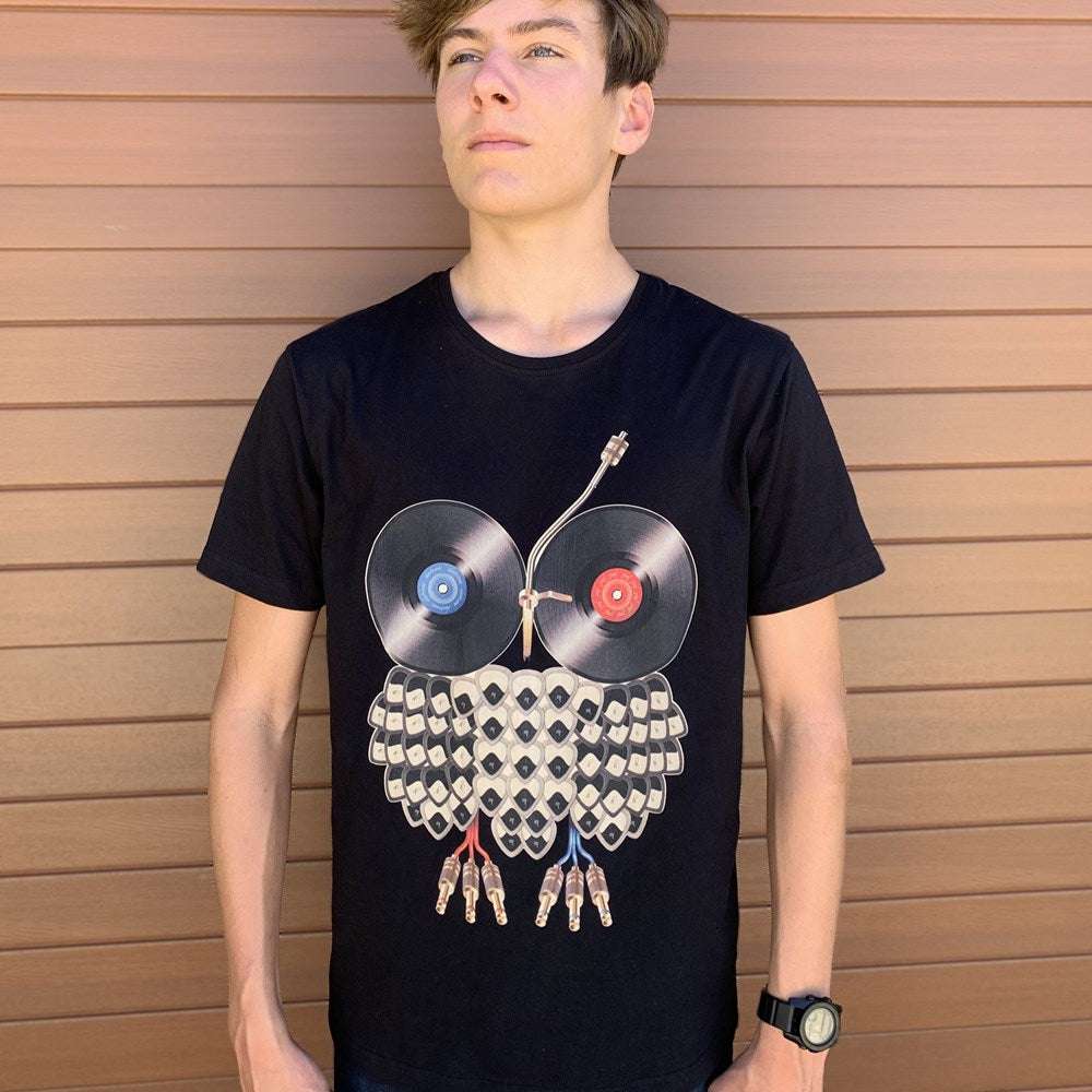 Vinyl Owl Black Mens Tee