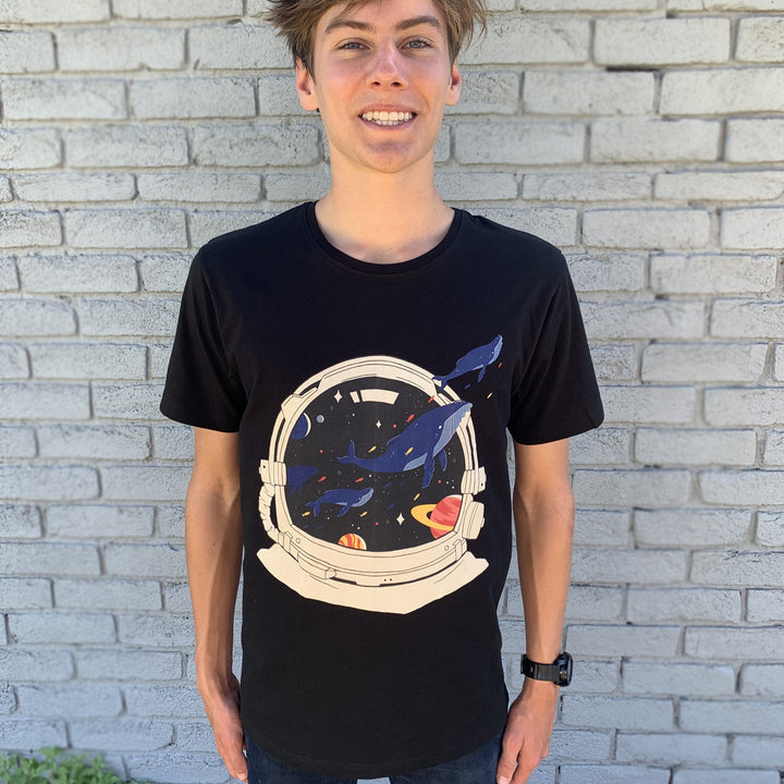Space Balloon Whales Charcoal Mens Tee
