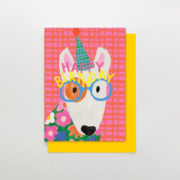 Stop The Clock: Greeting Card Dog with Birthday Glasses Pink Lemon