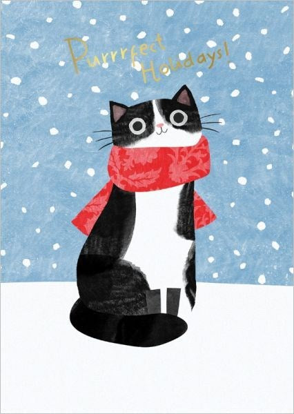 Ohh Deer: Foil Greeting Card Black and White Cat Red Scarf