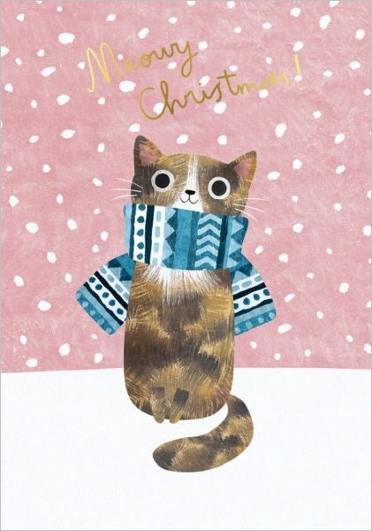 Ohh Deer: Foil Greeting Card Tabby Cat Blue Scarf