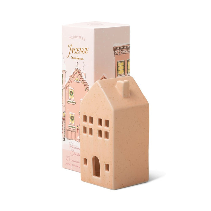 Paddywax: Holiday Pink Ceramic Townhouse Incense Cone Holder Persimmon Chestnut