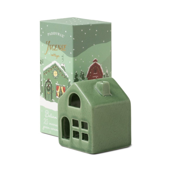 Paddywax: Holiday Green Ceramic Cottage Incense Cone Holder Balsam & Fir