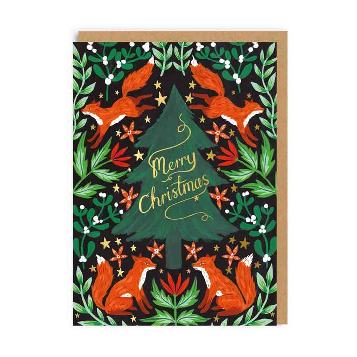 Ohh Deer: Foil Greeting Card Fox Christmas Tree