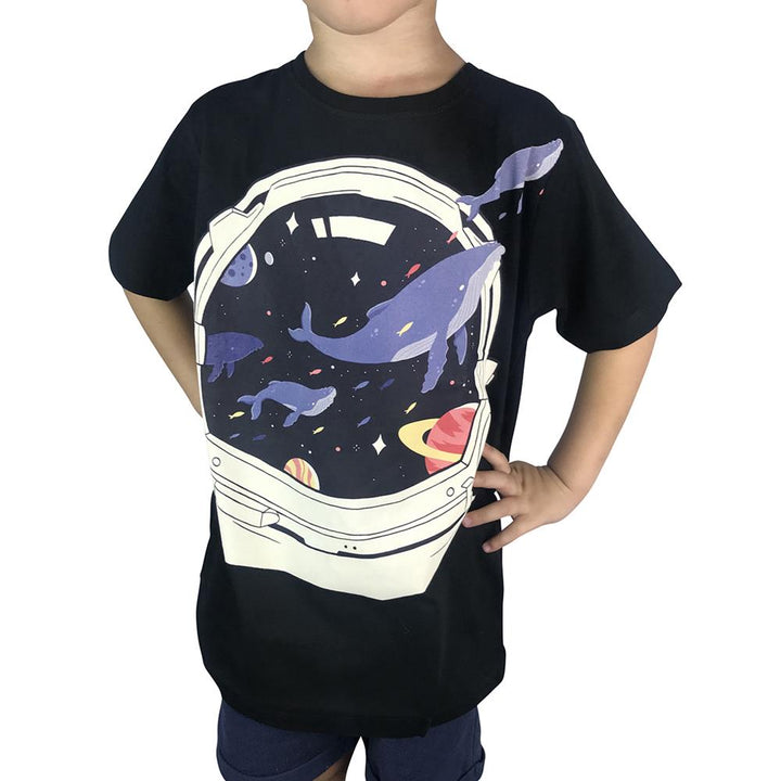 Space Balloon Whales Charcoal Kids Tee