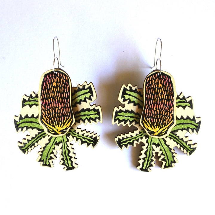 To The Trees: Wooden Dangle Earrings Banksia