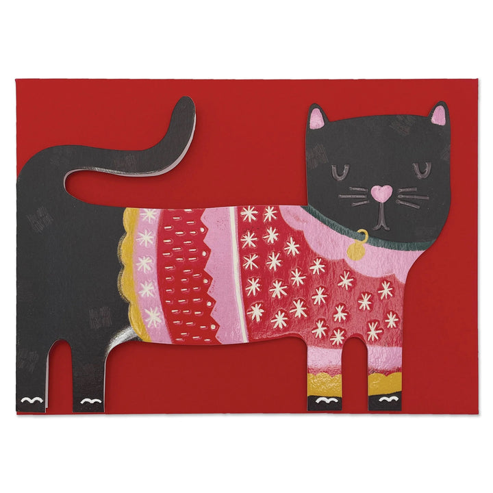 Raspberry Blossom: Greeting Card Black Cat in Christmas Jumper