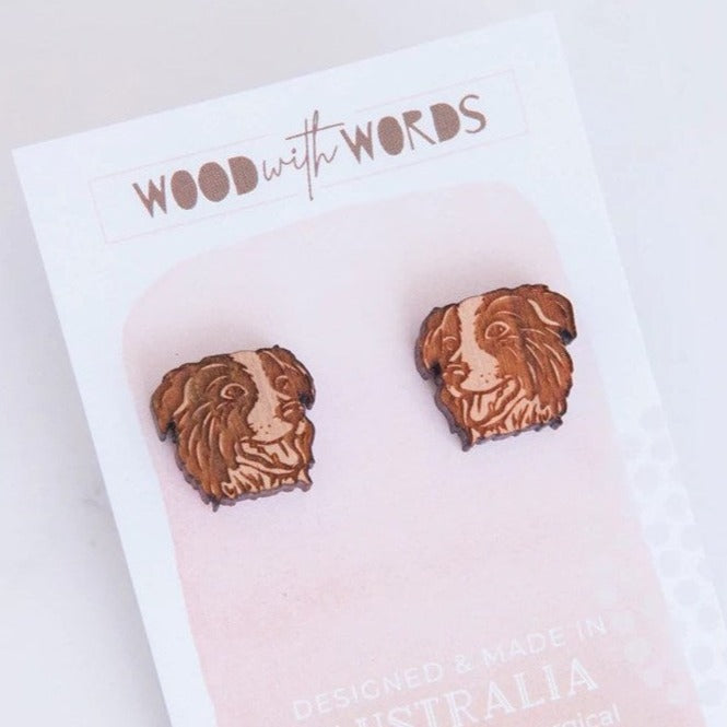 Wood With Words: Wooden Stud Earrings Border Collie