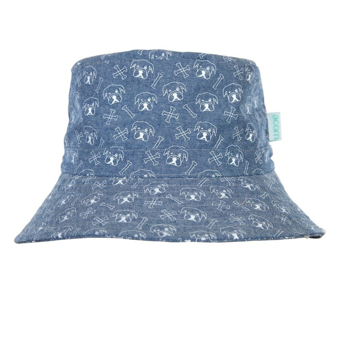 Acorn Kids: Wide Brim Bucket Hat Bulldog Chambray White