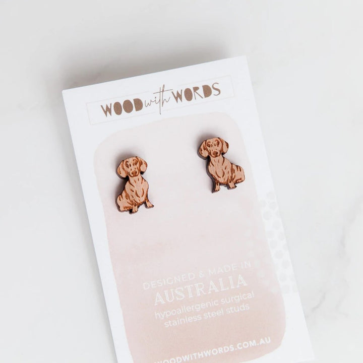 Wood With Words: Wooden Stud Earrings Dachshund Dog