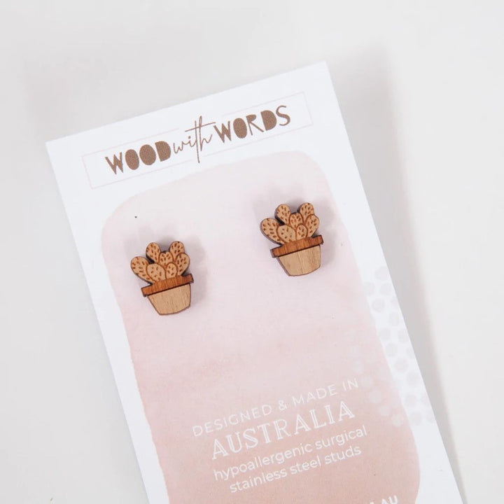 Wood With Words: Wooden Stud Earrings Cactus Bunny Ears
