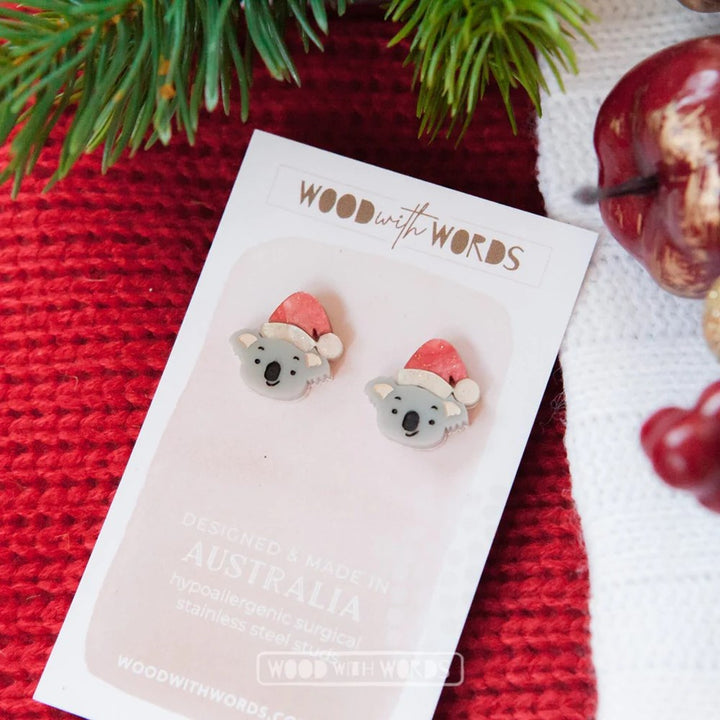 Wood With Words: Acrylic Stud Earrings Christmas Koala