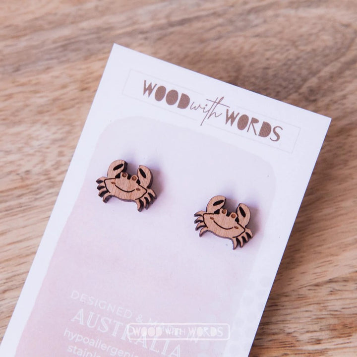 Wood With Words: Wooden Stud Earrings Crab