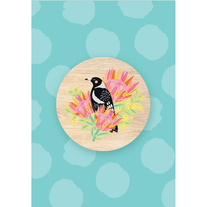 Aero Images: Wooden Magnet Greeting Card Magpie