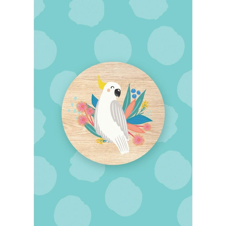 Aero Images: Wooden Magnet Greeting Card Cheery Cockatoo
