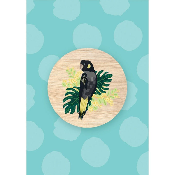 Aero Images: Wooden Magnet Greeting Card Yellow Tailed Black Cockatoos