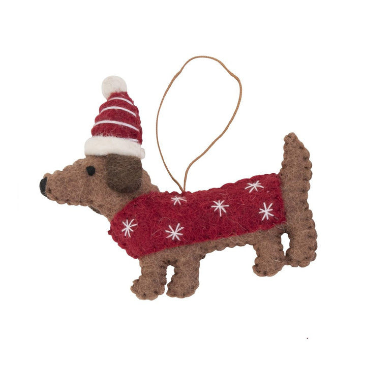 Pashom: Xmas Ornament Dachshund with Red Hat and Coat