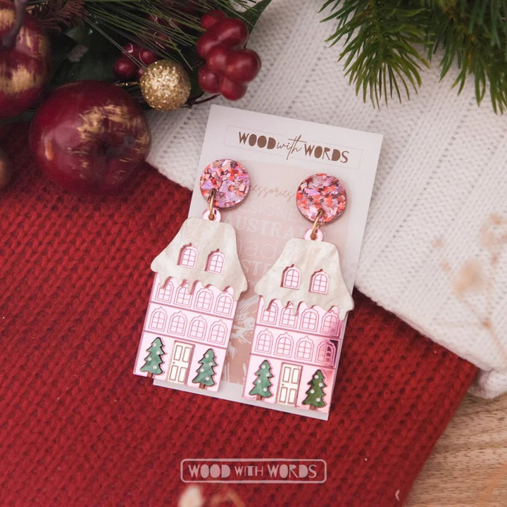 Wood With Words: Dangle Earrings Christmas in Europe Pink House