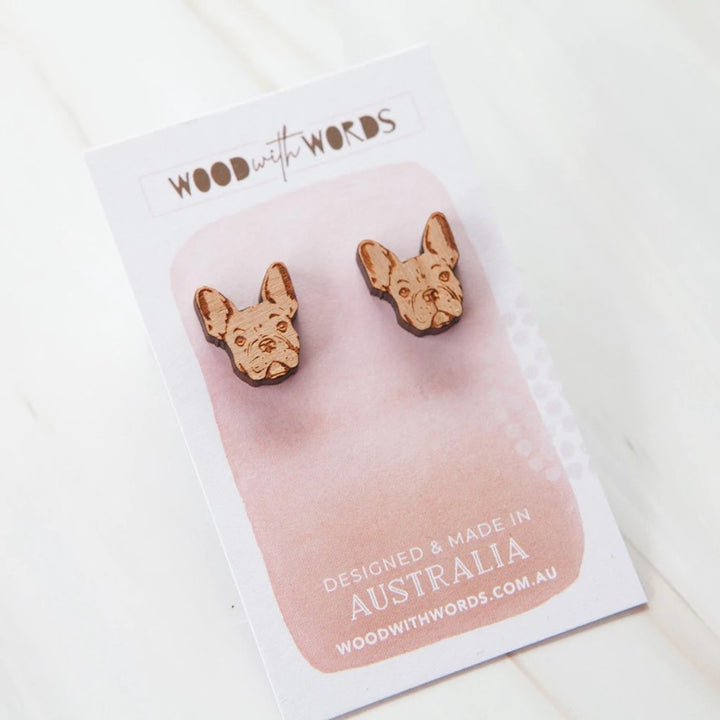 Wood With Words: Wooden Stud Earrings French Bulldog