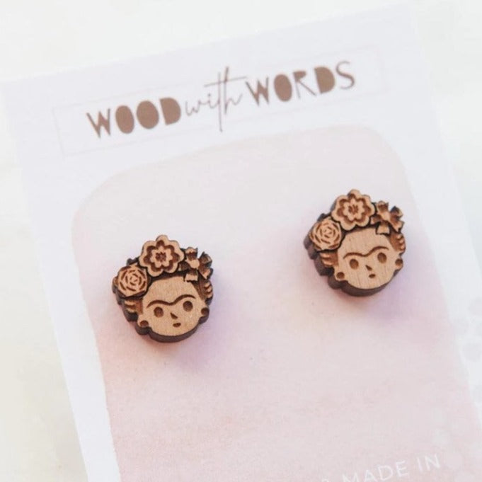 Wood With Words: Wooden Stud Earrings Frida