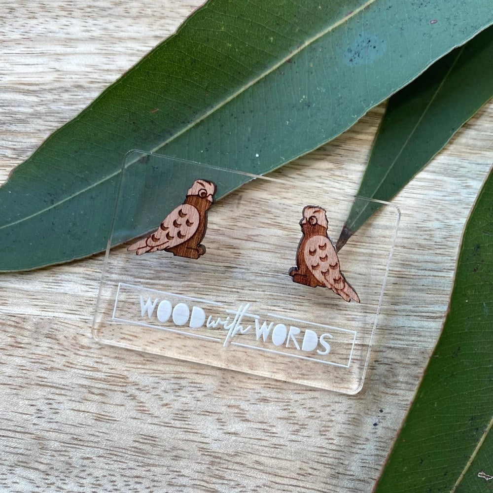 Wood With Words: Wooden Stud Earrings Galah