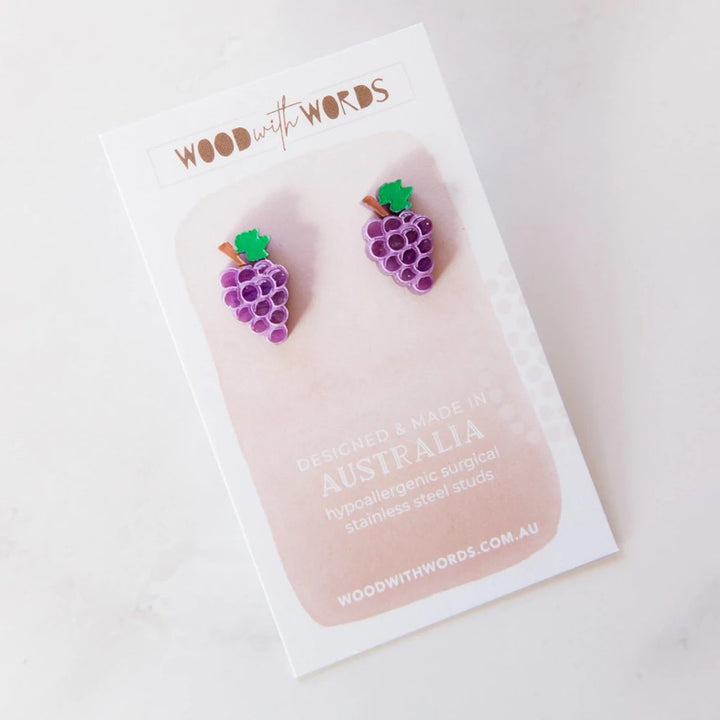 Wood With Words: Acrylic Stud Earrings Grape Purple