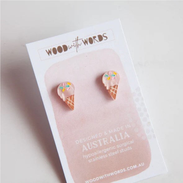 Wood With Words: Acrylic Stud Earrings Ice Cream Pink/Pink