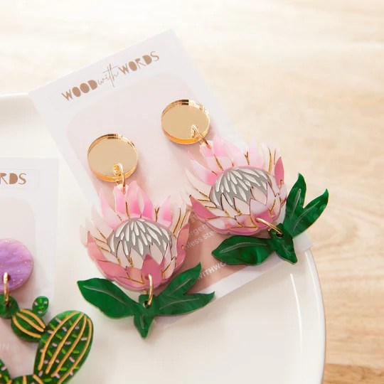 Wood With Words: Dangle Earrings King Protea