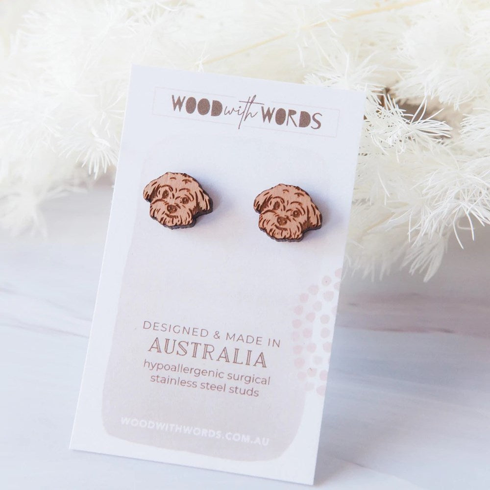 Wood With Words: Wooden Stud Earrings Maltese Shihtzu