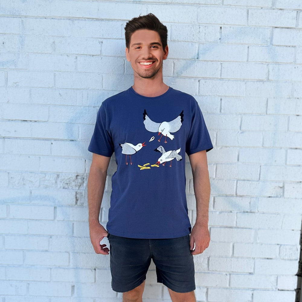 Seagull Squabble Dusky Blue Mens Tee