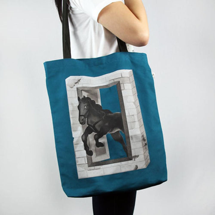 Tote Bag Large Ink Blue Horse Wax
