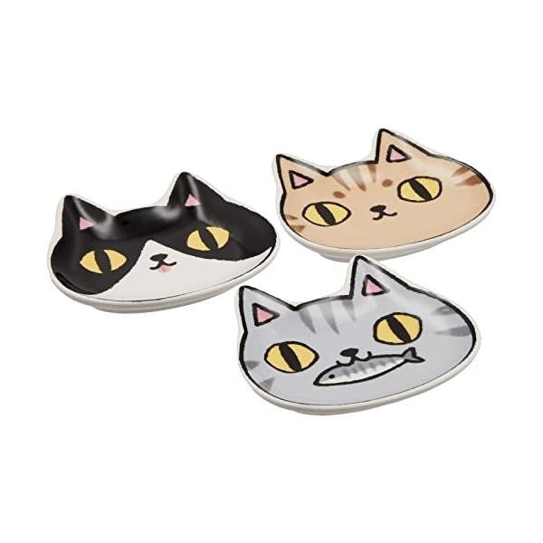 Ceramic-ai: Cat Dish Set of 3 Brown Grey Tuxedo