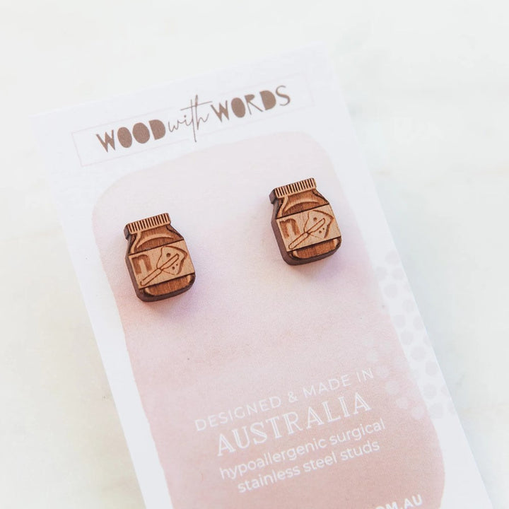 Wood With Words: Wooden Stud Earrings Chocolate Spread