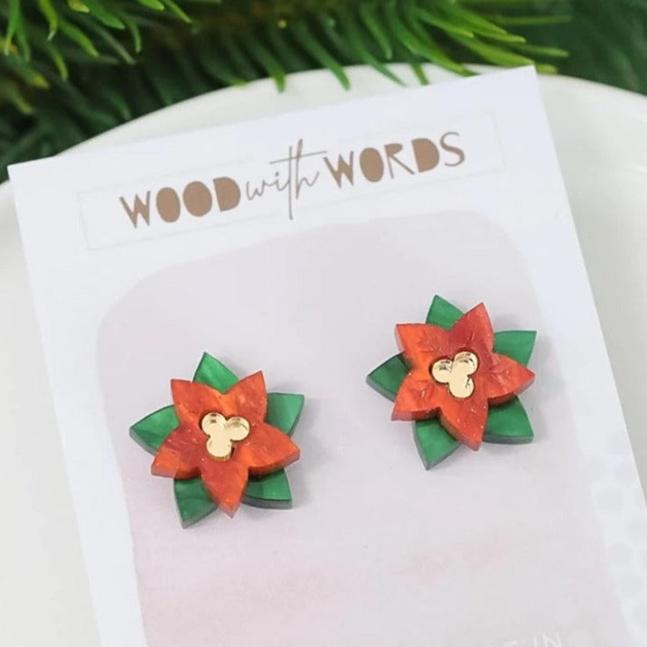 Wood With Words: Acrylic Stud Earrings Poinsettia