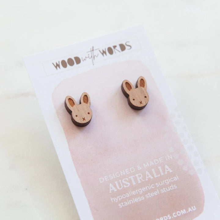 Wood With Words: Wooden Stud Earrings Bunny Rabbit
